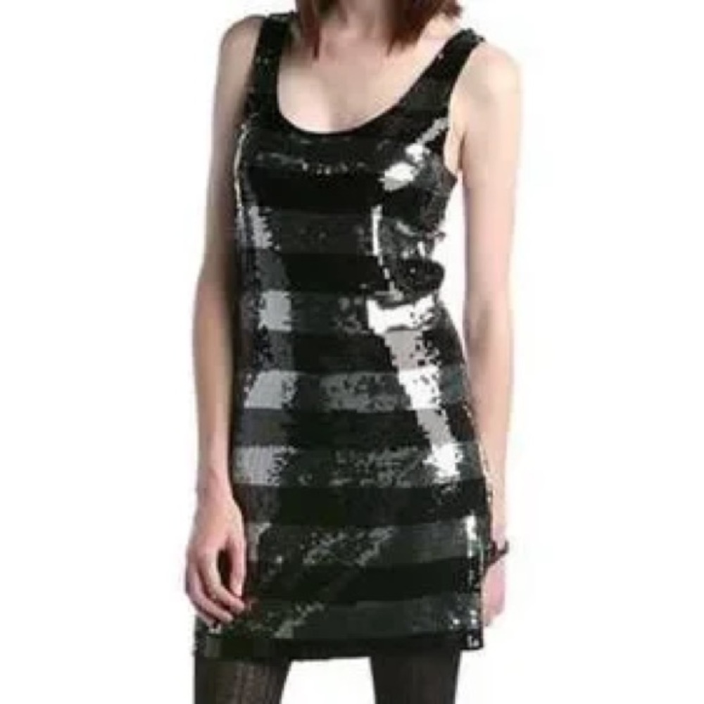 Vintage Betsey Johnson Y2K Punk Black Silver Sequin Striped Dress Size 6 NWT